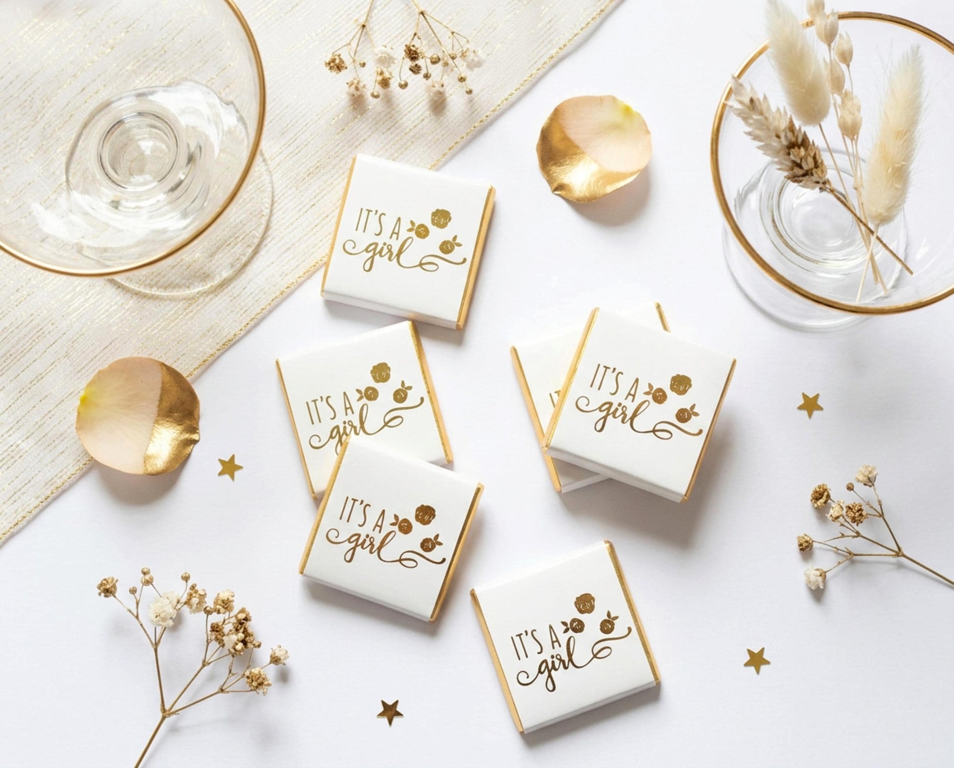 Personalised It's a Girl Baby Shower Chocolates – Gold Floral Favours, Guest Party Bag Fillers