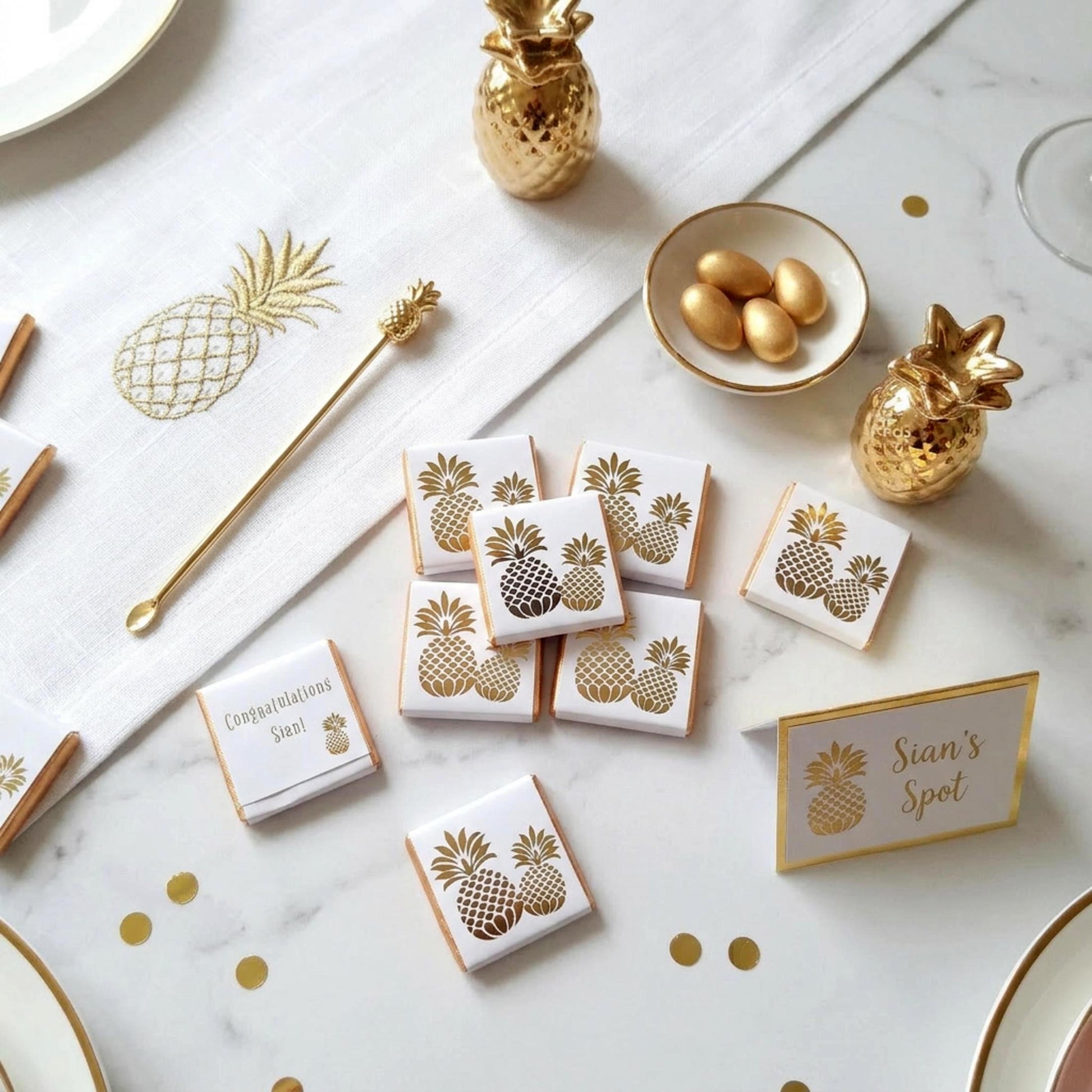 Personalised Golden Pineapple Chocolates – Tropical Wedding Favours, Luau Party Bag Filler