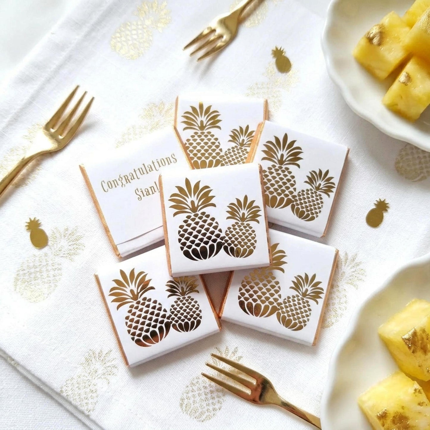 Personalised Golden Pineapple Chocolates – Tropical Wedding Favours, Luau Party Bag Filler
