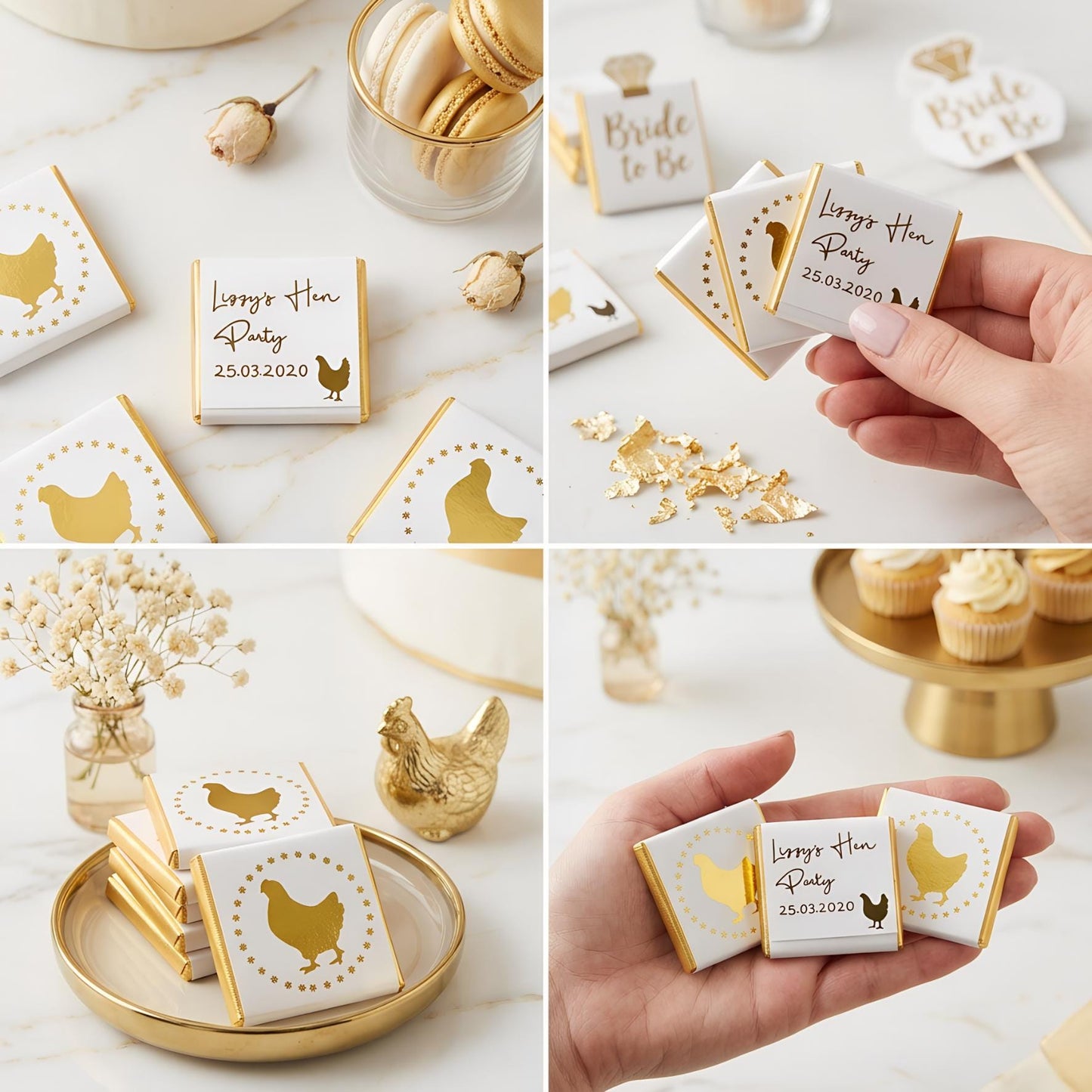 Personalised Hen Do Chocolate Favours – Golden Hen Night Bride Tribe Treats