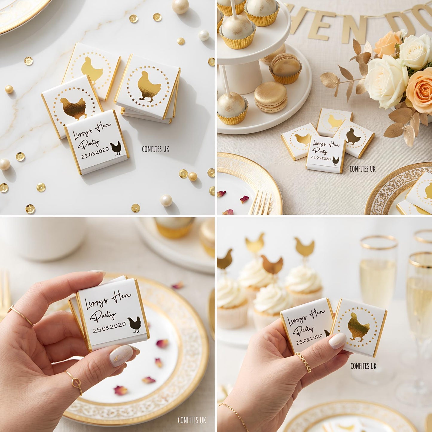 Personalised Hen Do Chocolate Favours – Golden Hen Night Bride Tribe Treats