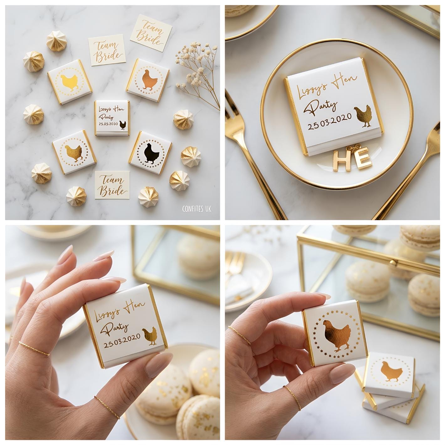 Personalised Hen Do Chocolate Favours – Golden Hen Night Bride Tribe Treats