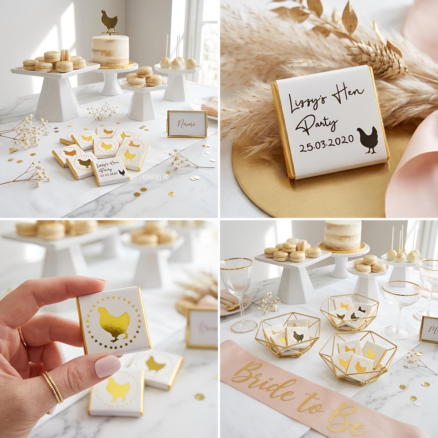 Personalised Hen Do Chocolate Favours – Golden Hen Night Bride Tribe Treats