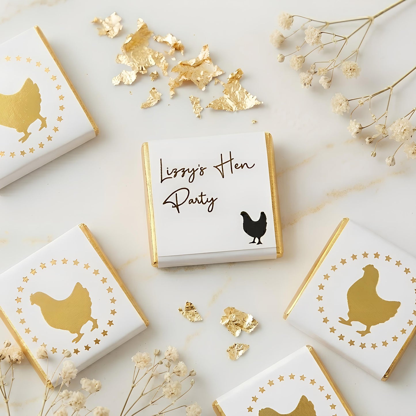 Personalised Hen Do Chocolate Favours – Golden Hen Night Bride Tribe Treats