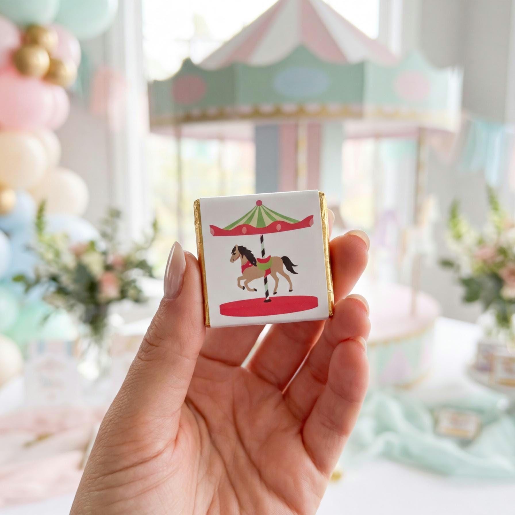 Personalised Horse Carousel Party Favours - Carnival Birthday Chocolate Treats - Custom Fairground Guest Gifts