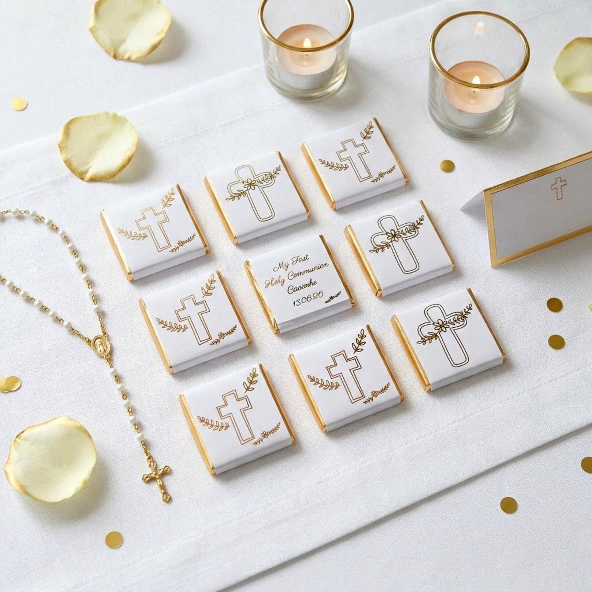 Personalised First Holy Communion Chocolates – Gold Foiled Cross Favours for Boys and Girls