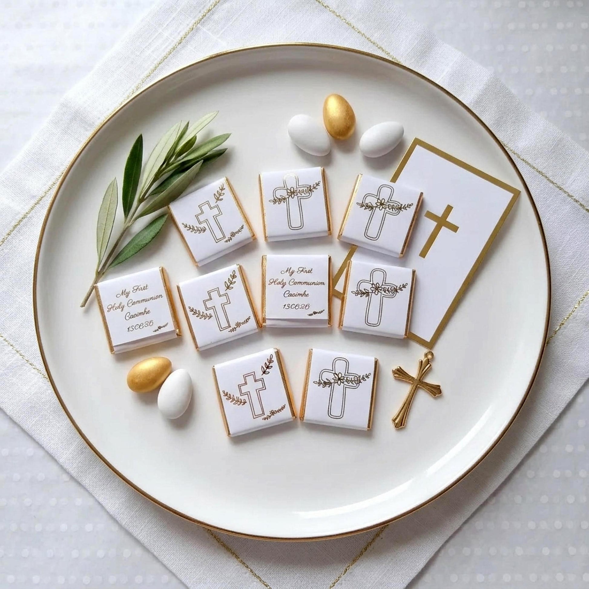 Personalised First Holy Communion Chocolates – Gold Foiled Cross Favours for Boys and Girls