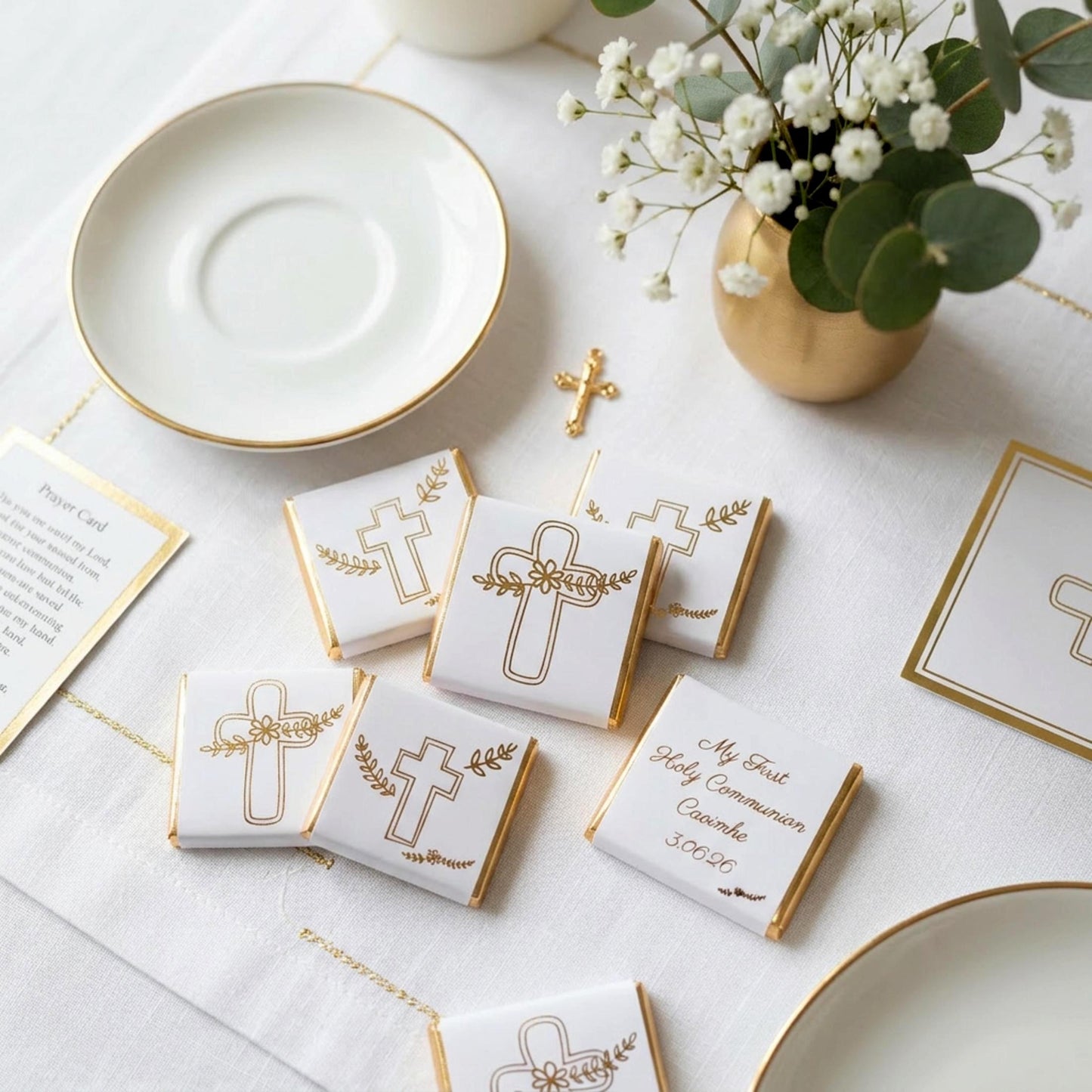 Personalised First Holy Communion Chocolates – Gold Foiled Cross Favours for Boys and Girls
