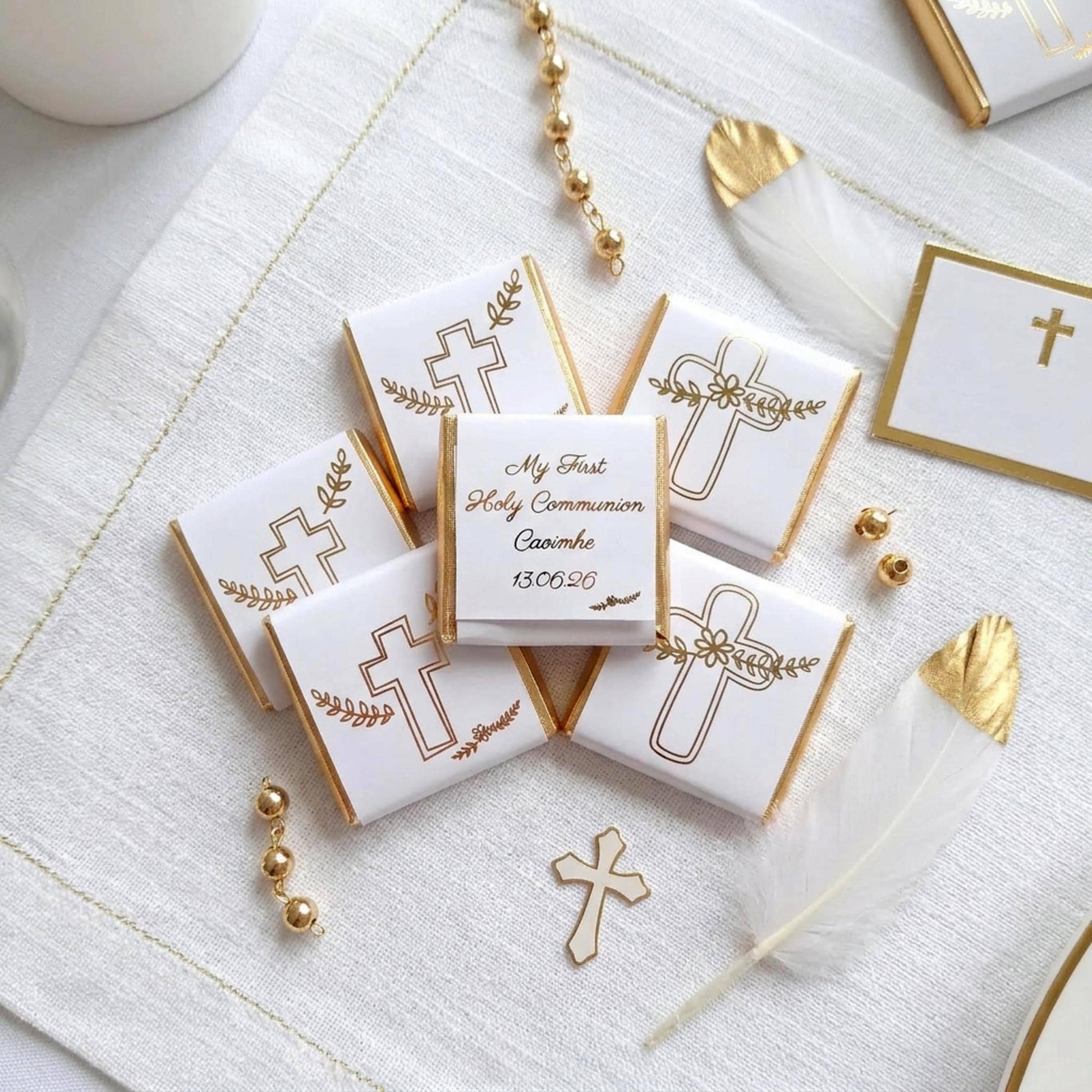 Personalised First Holy Communion Chocolates – Gold Foiled Cross Favours for Boys and Girls