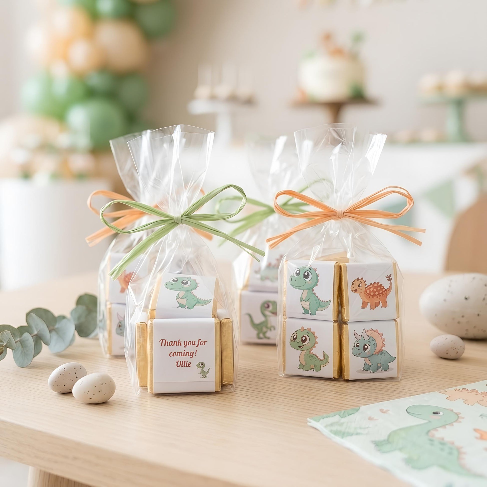Personalised Baby Dinosaur Party Favours - Dino Birthday Chocolate Treats - Party Bag fillers