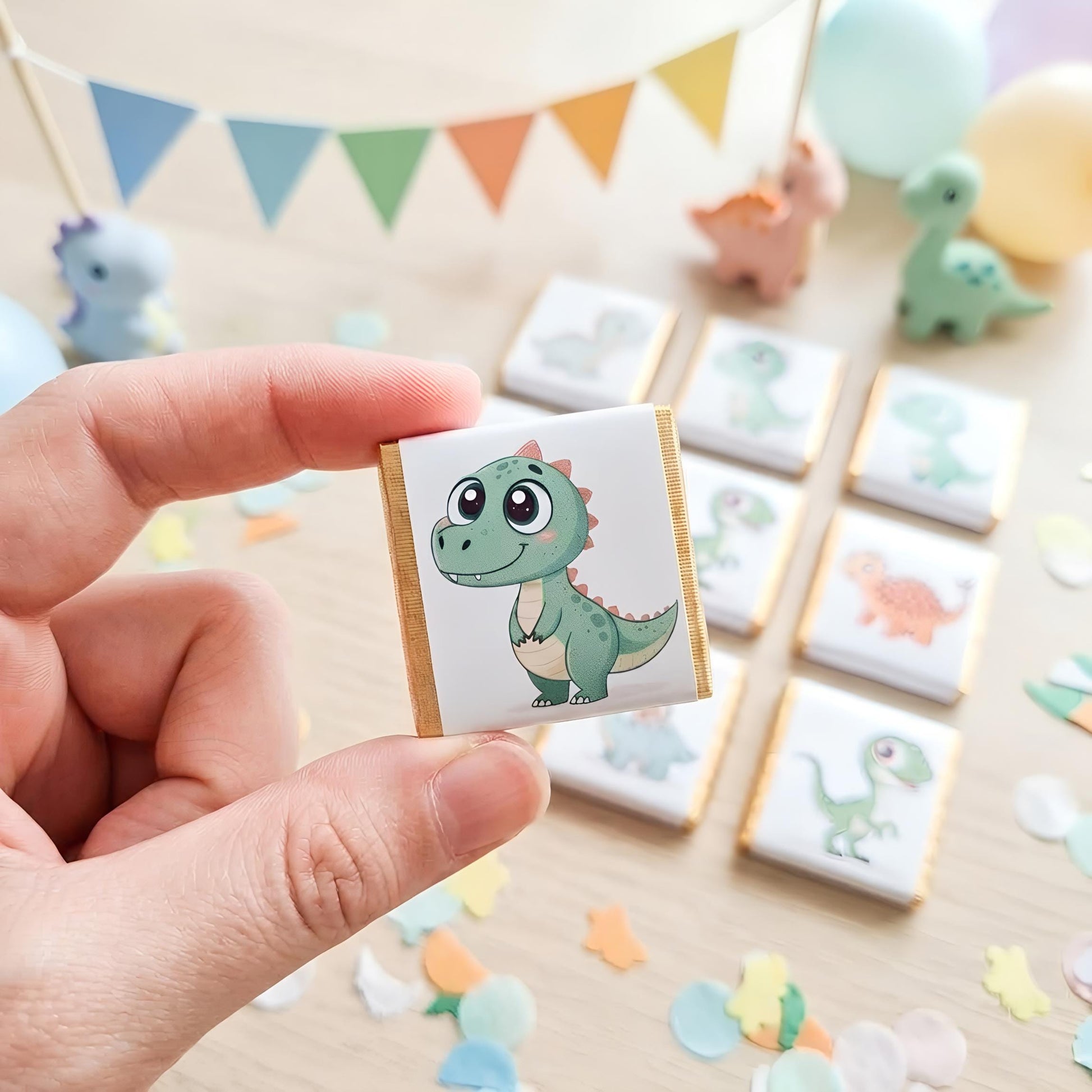 Personalised Baby Dinosaur Party Favours - Dino Birthday Chocolate Treats - Party Bag fillers