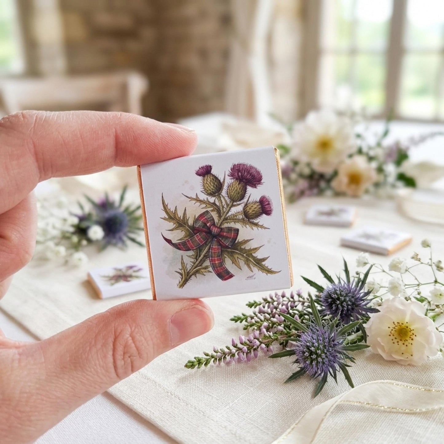 Personalised Scottish Thistle Favours - Scottish Wedding Chocolate - Highland Theme Party Bag Fillers - Burns Night Table Decor