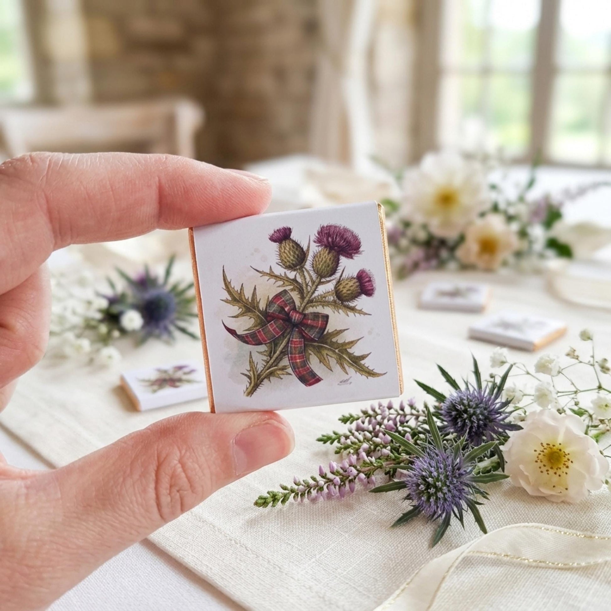 Personalised Scottish Thistle Favours - Scottish Wedding Chocolate - Highland Theme Party Bag Fillers - Burns Night Table Decor