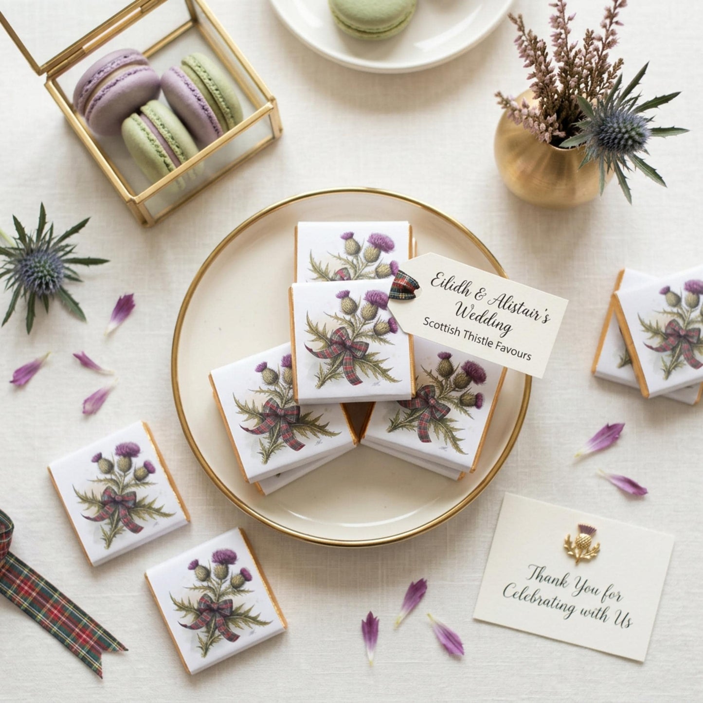 Personalised Scottish Thistle Favours - Scottish Wedding Chocolate - Highland Theme Party Bag Fillers - Burns Night Table Decor