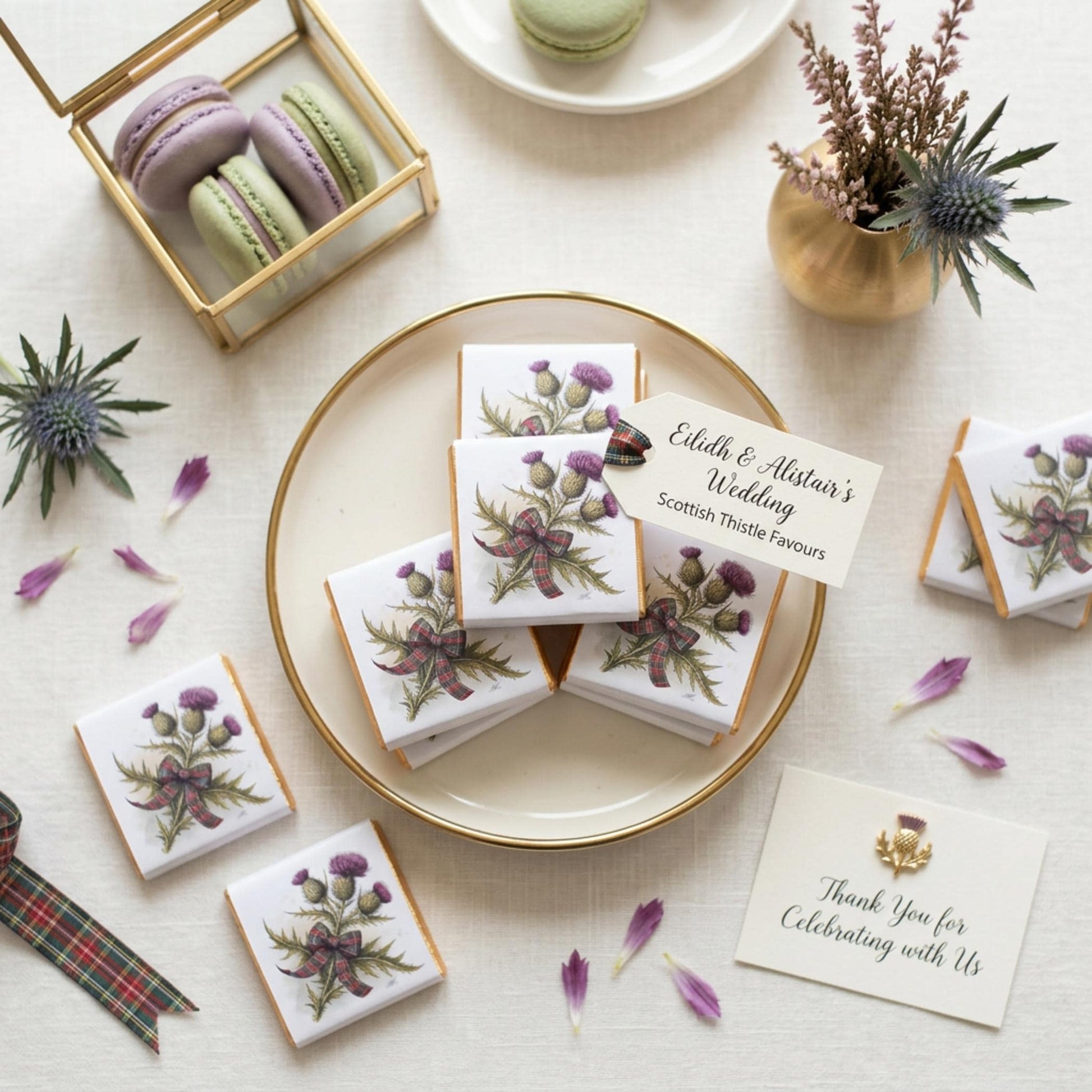 Personalised Scottish Thistle Favours - Scottish Wedding Chocolate - Highland Theme Party Bag Fillers - Burns Night Table Decor