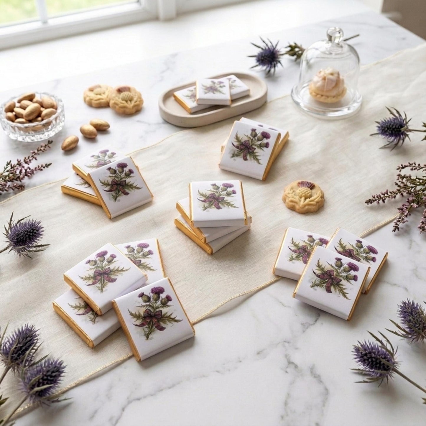 Personalised Scottish Thistle Favours - Scottish Wedding Chocolate - Highland Theme Party Bag Fillers - Burns Night Table Decor