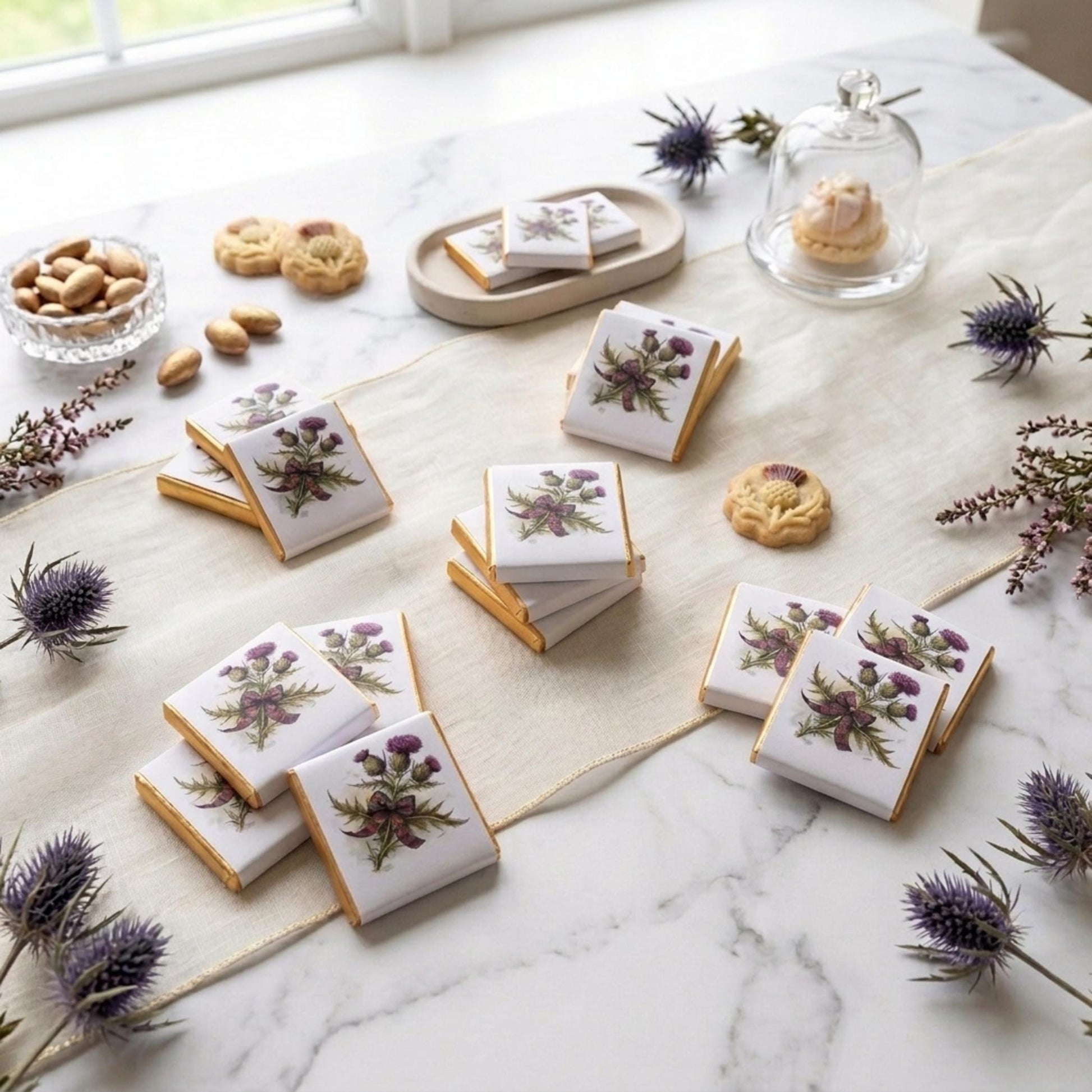 Personalised Scottish Thistle Favours - Scottish Wedding Chocolate - Highland Theme Party Bag Fillers - Burns Night Table Decor