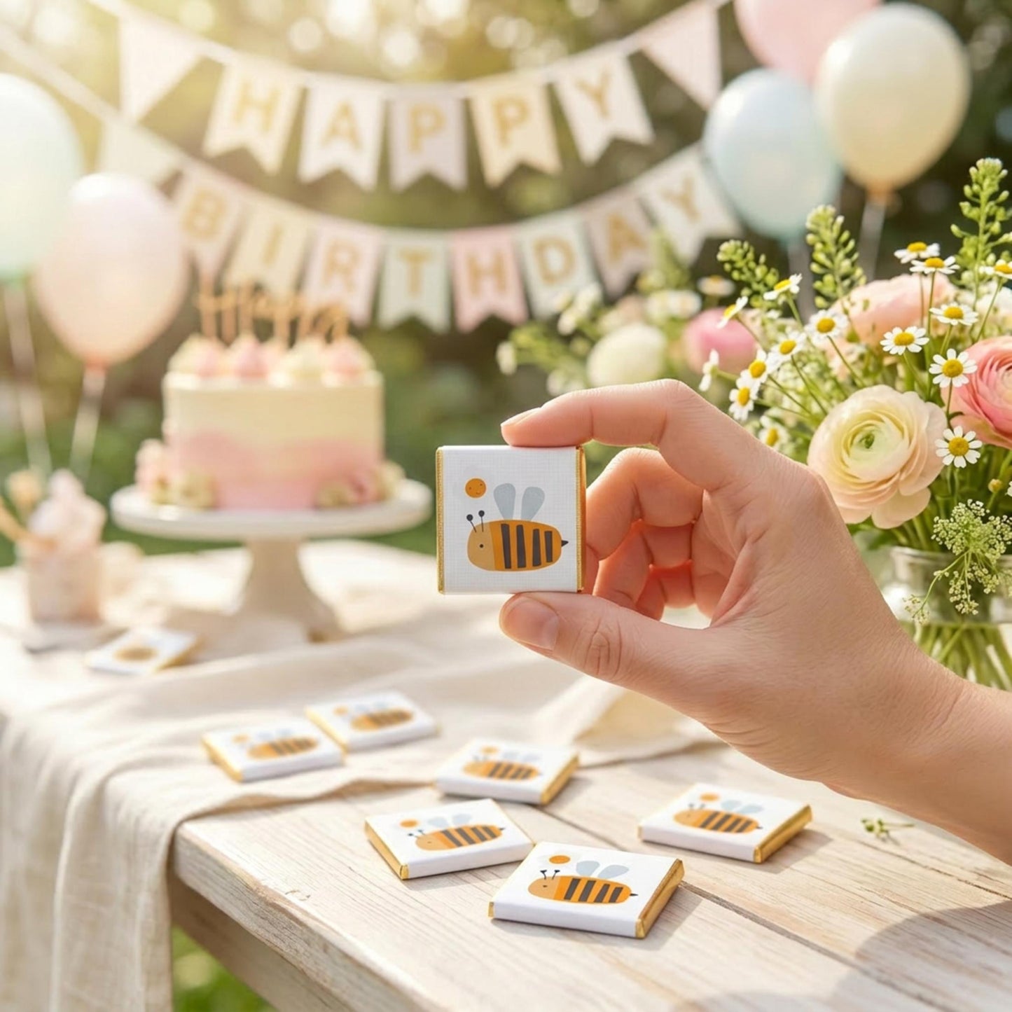 Personalised Bumblebee Chocolate Favours – Custom Bee Birthday Party Treats