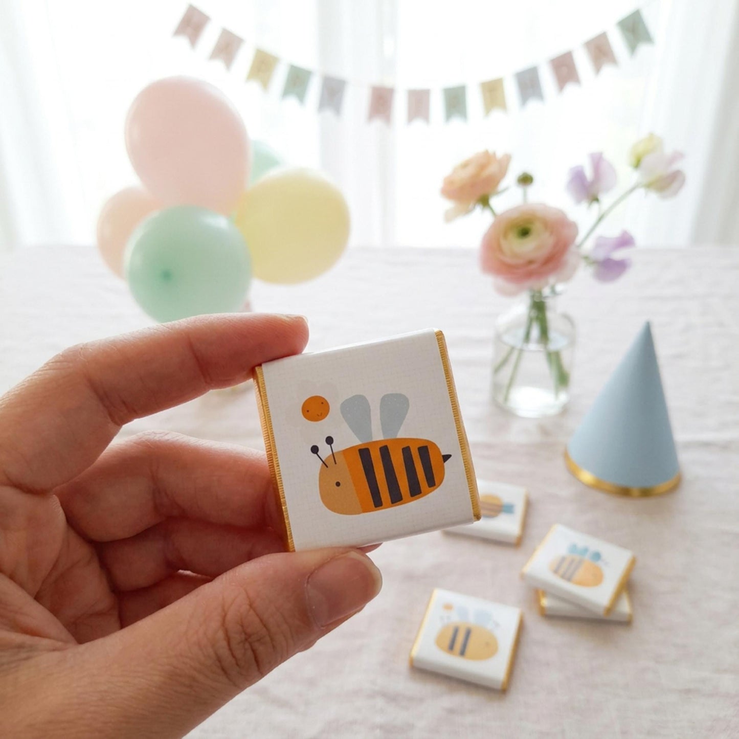 Personalised Bumblebee Chocolate Favours – Custom Bee Birthday Party Treats