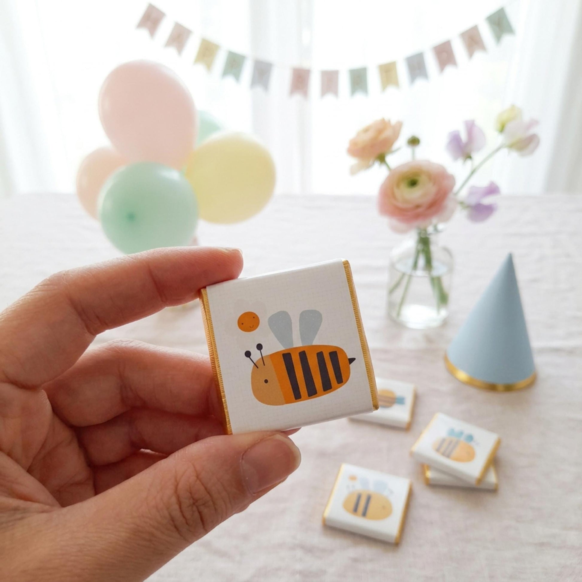 Personalised Bumblebee Chocolate Favours – Custom Bee Birthday Party Treats