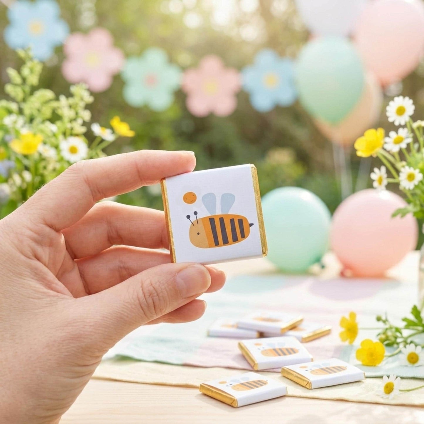 Personalised Bumblebee Chocolate Favours – Custom Bee Birthday Party Treats