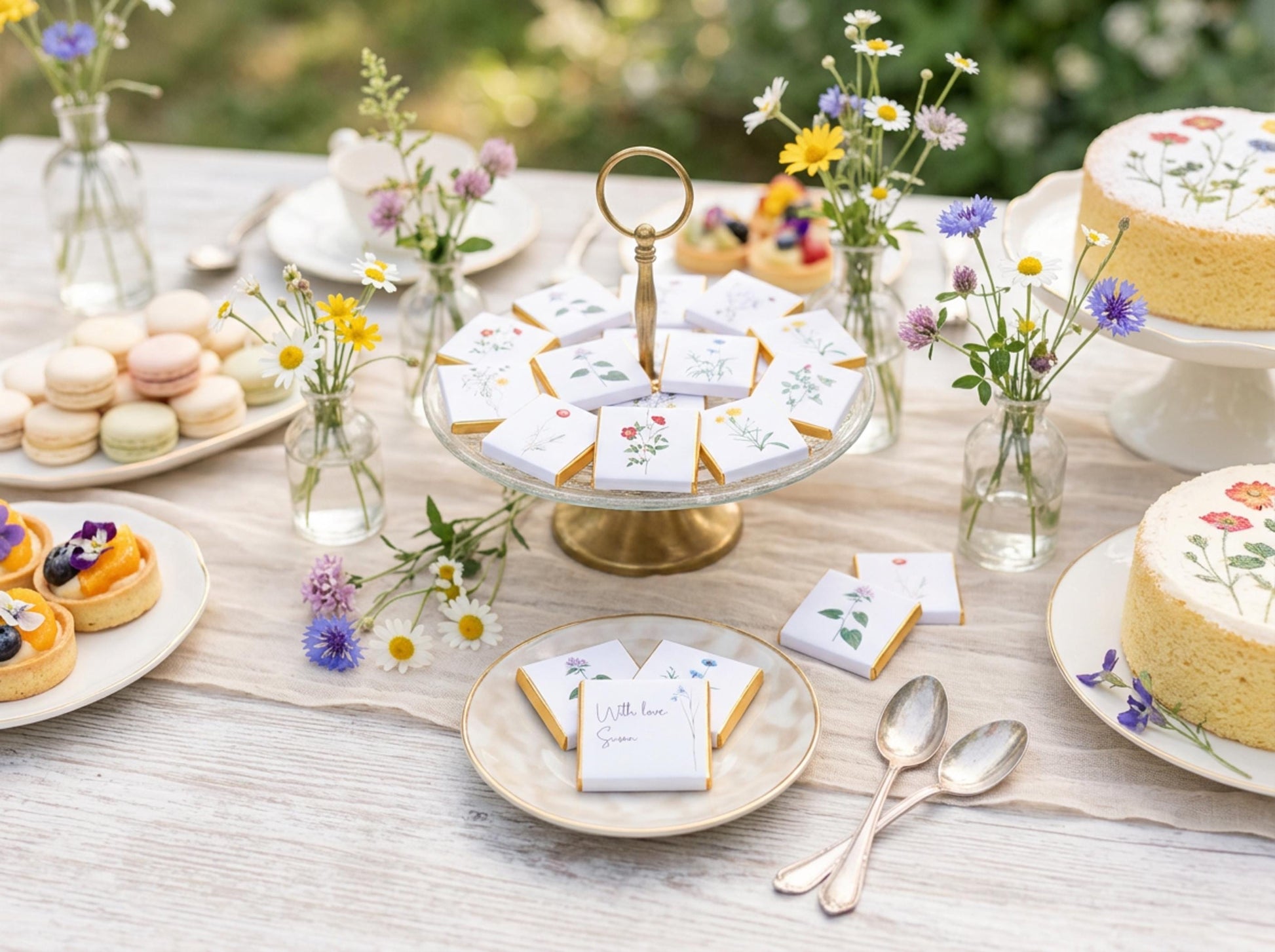 Personalised Wildflower Chocolates – Botanical Wedding Favours, Garden Party Treats