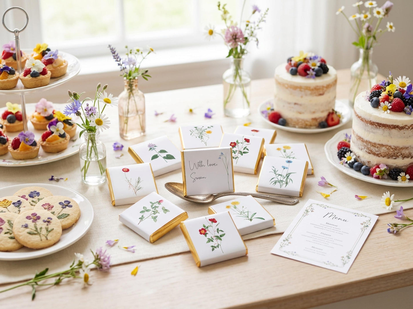 Personalised Wildflower Chocolates – Botanical Wedding Favours, Garden Party Treats