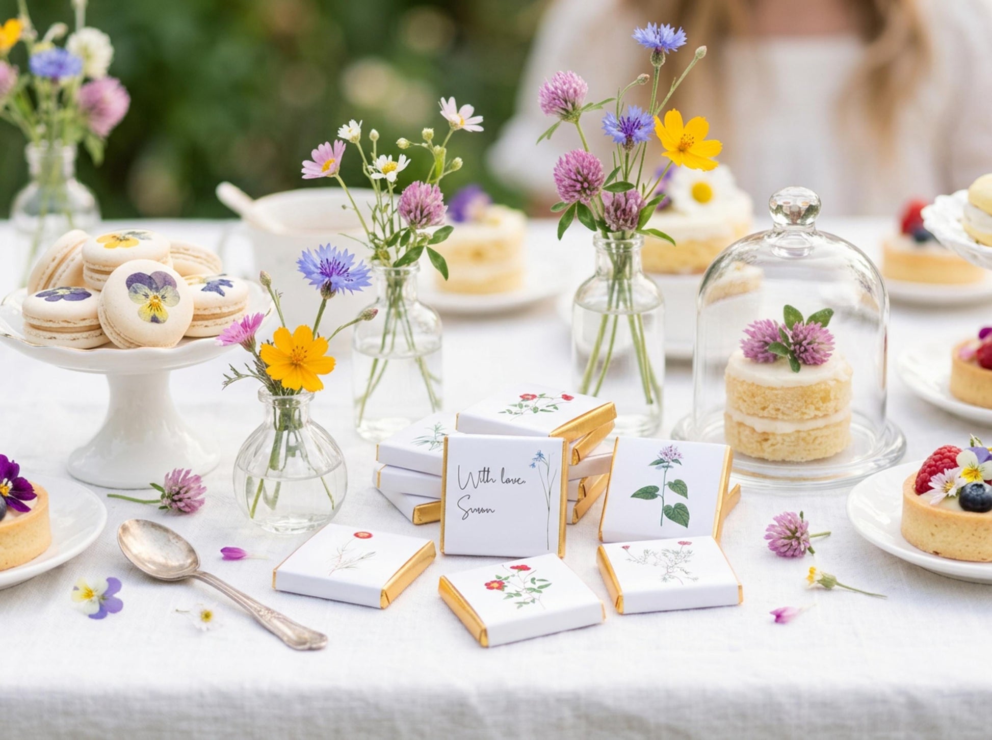 Personalised Wildflower Chocolates – Botanical Wedding Favours, Garden Party Treats