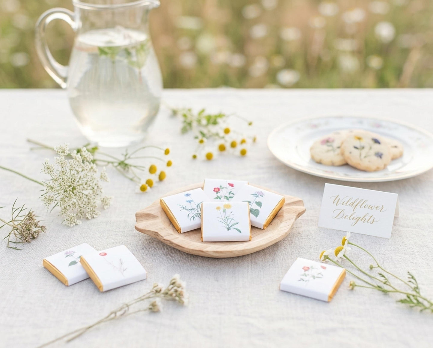 Personalised Wildflower Chocolates – Botanical Wedding Favours, Garden Party Treats