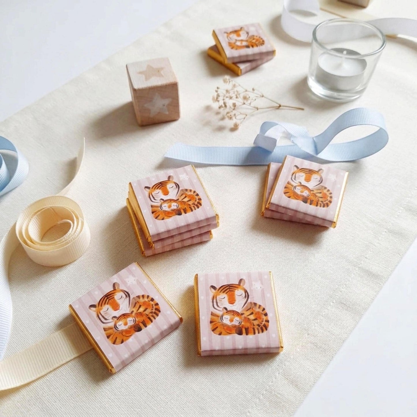 Personalised Mother Baby Tiger Chocolate Favours – Jungle Animal Treats, Wild One Party Bag Fillers