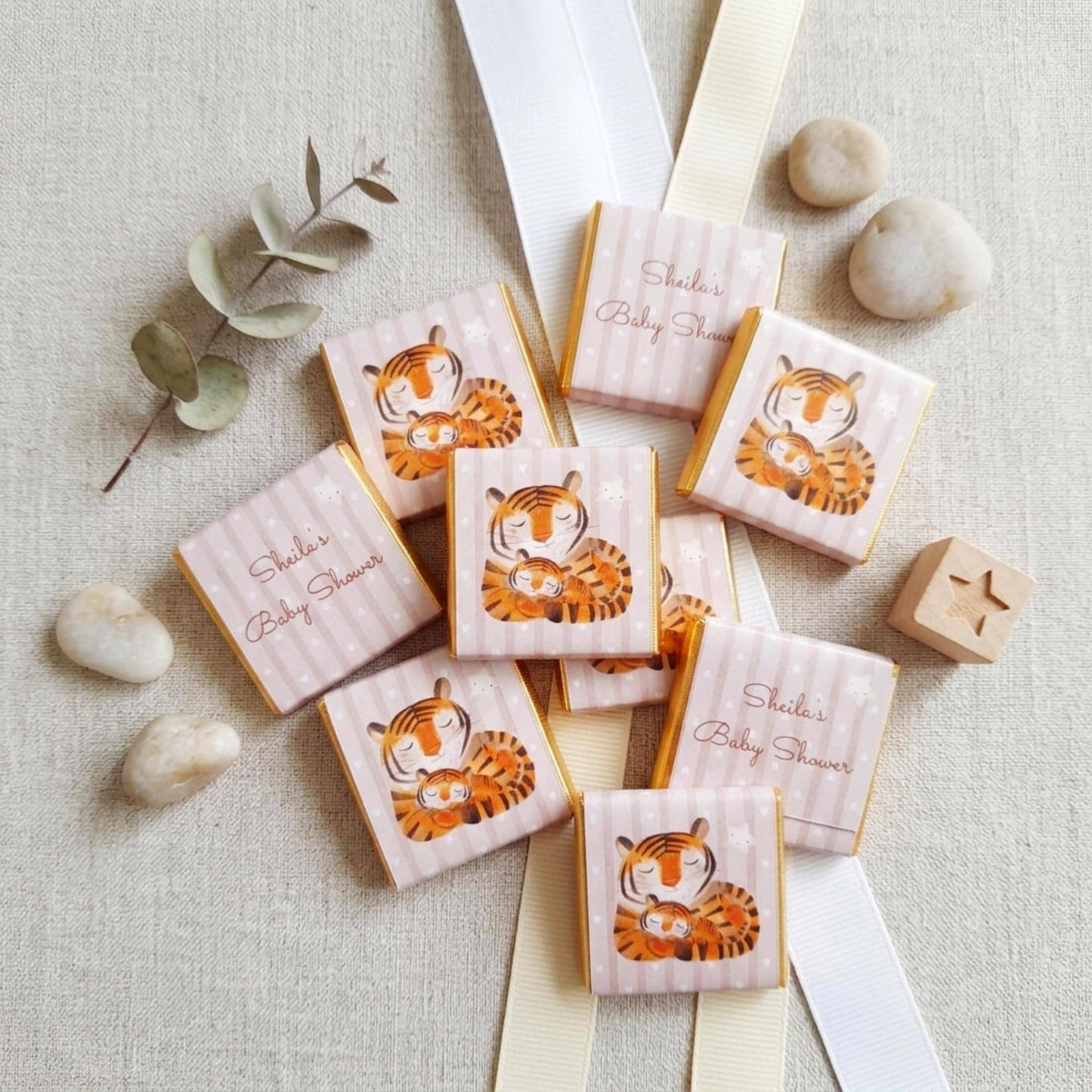 Personalised Mother Baby Tiger Chocolate Favours – Jungle Animal Treats, Wild One Party Bag Fillers