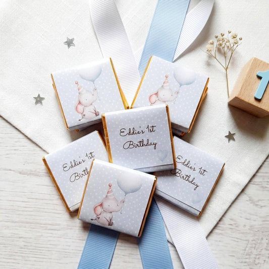 Personalised Elephant 1st Birthday Favours – Elephant Baby Boy Party Treats