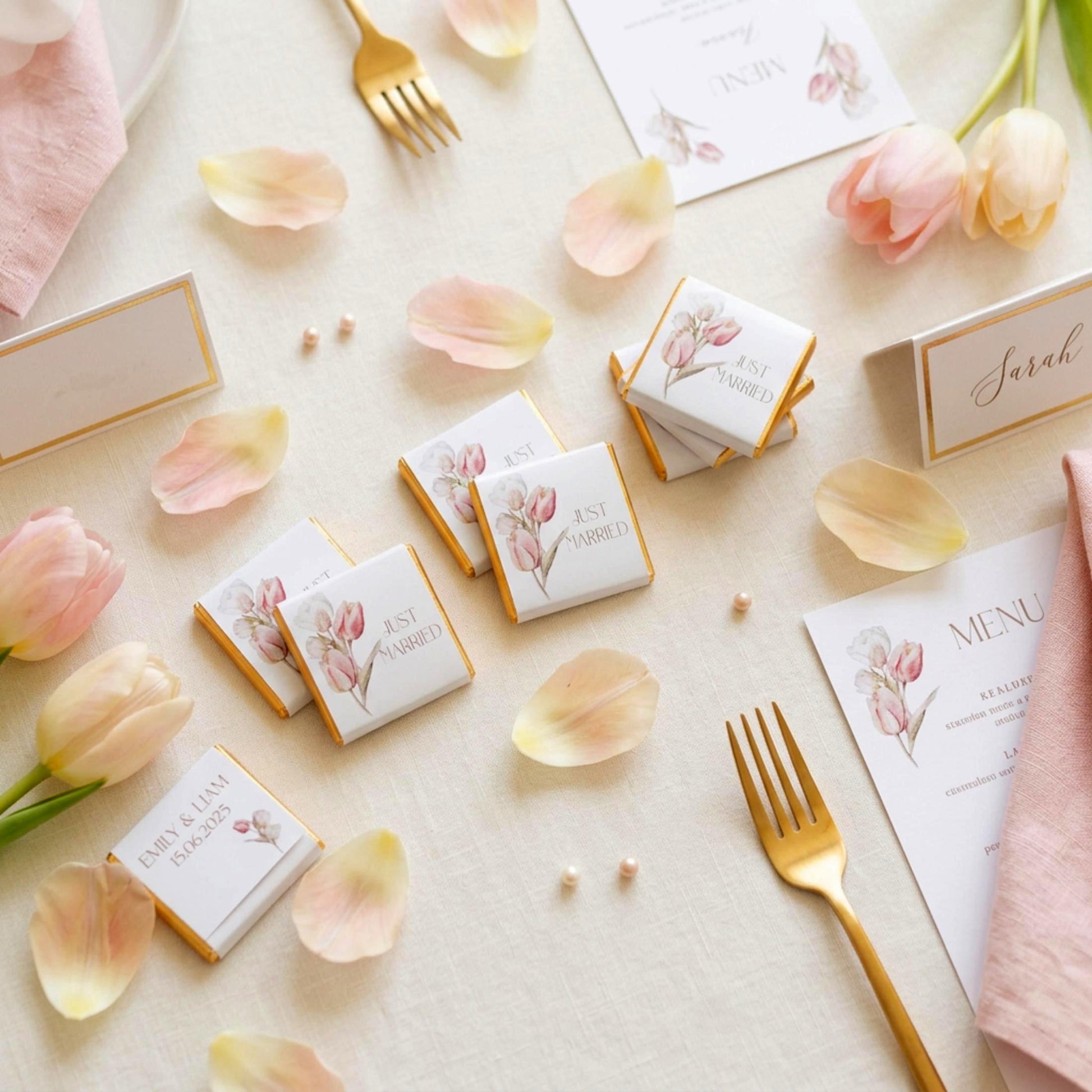Personalised Just Married Wedding Favours Tulips design