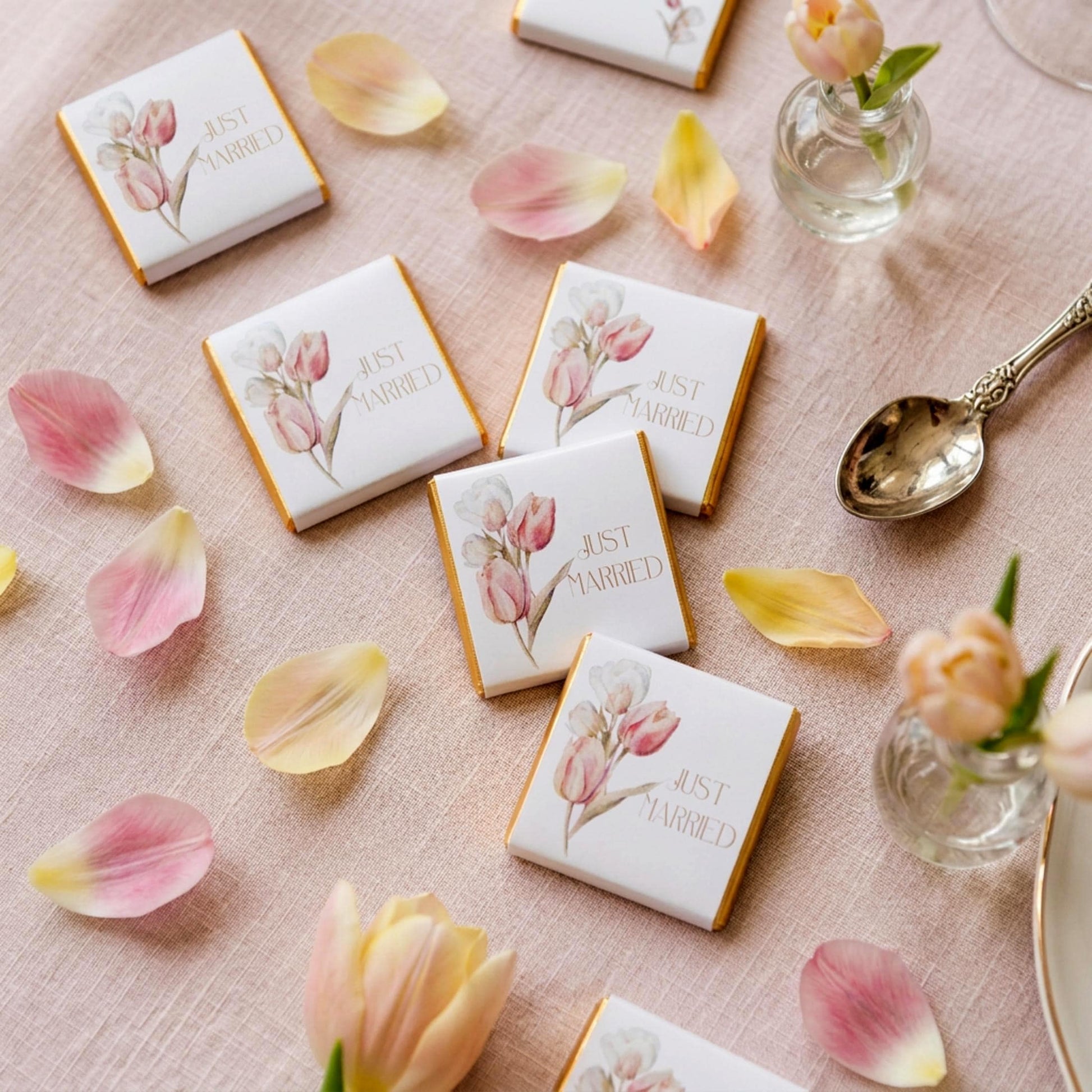 Personalised Just Married Wedding Favours Tulips design