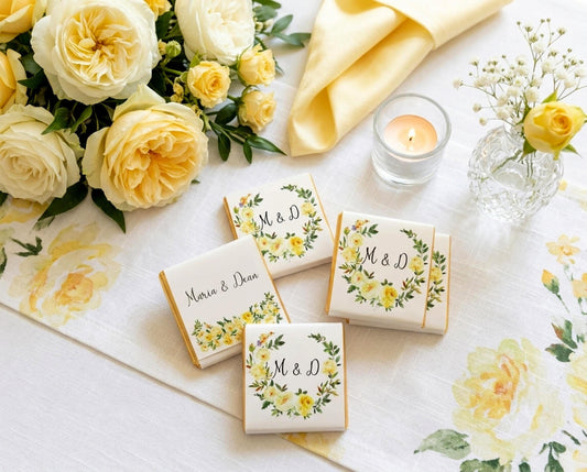 Personalised Yellow Rose Wedding Chocolates – Custom Anniversary Guest Favours