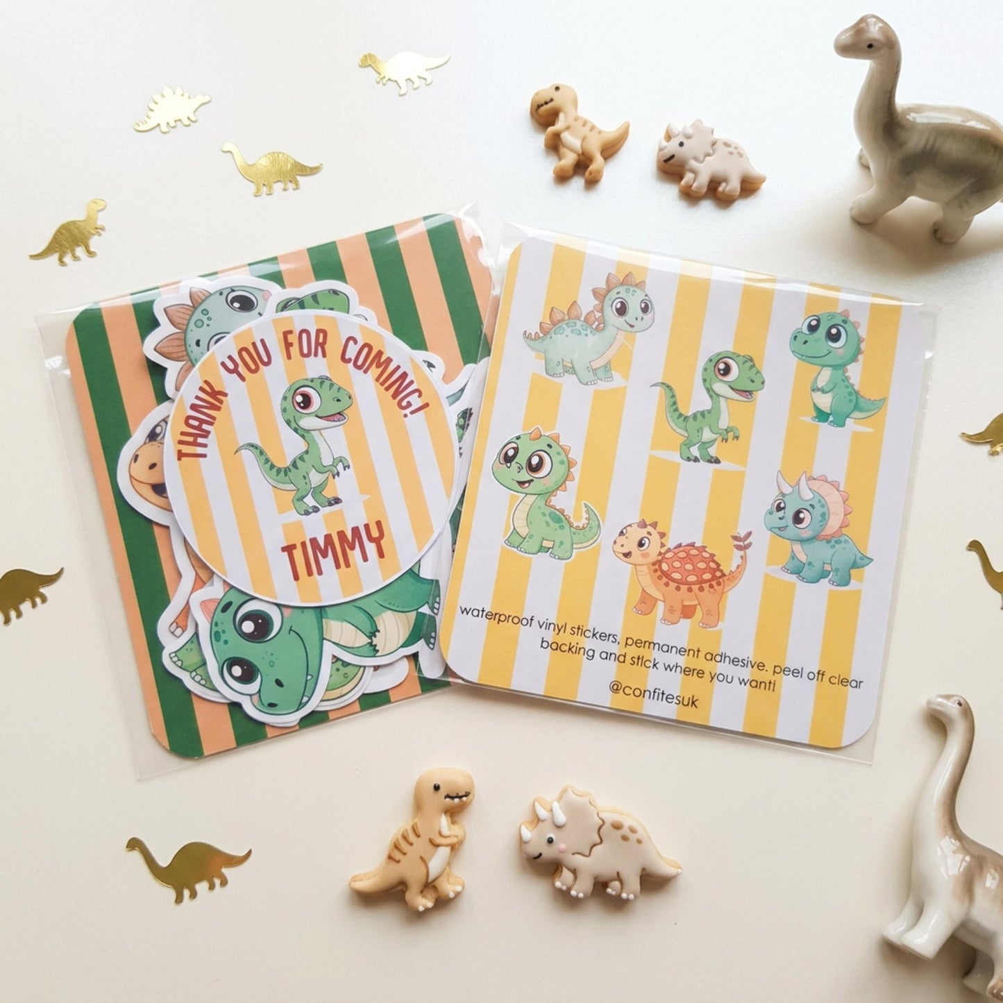 Personalised Dinosaur Vinyl Stickers Party Bags, Custom Dino Birthday Favours