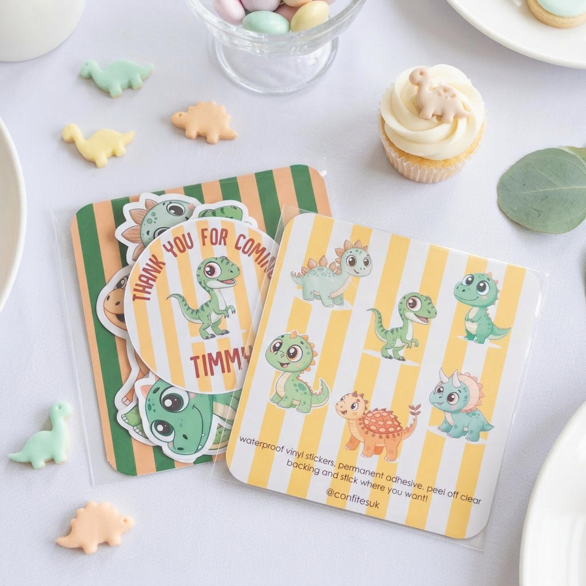 Personalised Dinosaur Vinyl Stickers Party Bags, Custom Dino Birthday Favours