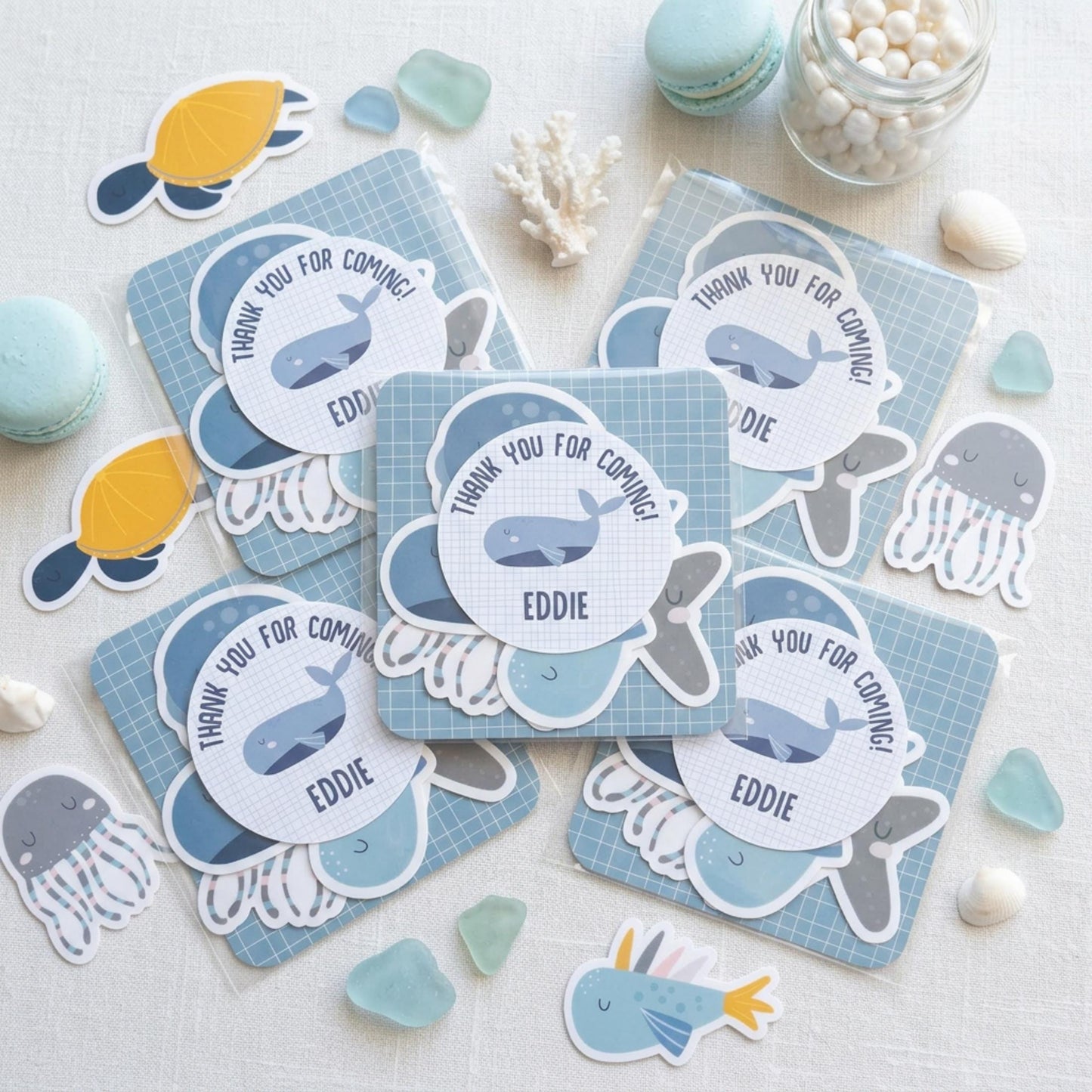 Personalised Under the Sea Vinyl Stickers Party Bags, Ocean Theme Birthday Favours