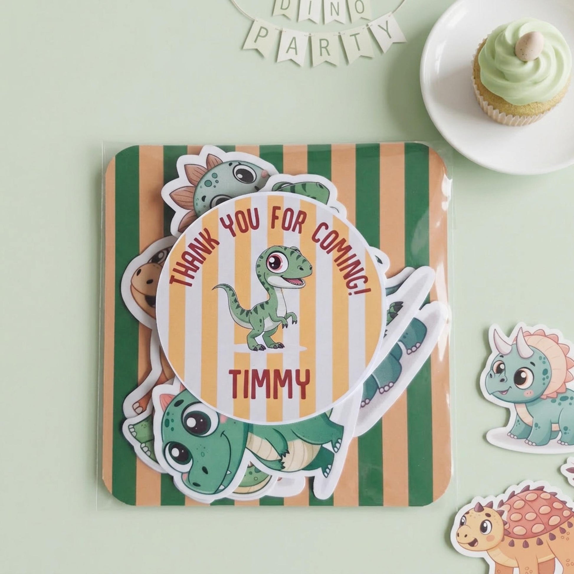 Personalised Dinosaur Vinyl Stickers Party Bags, Custom Dino Birthday Favours