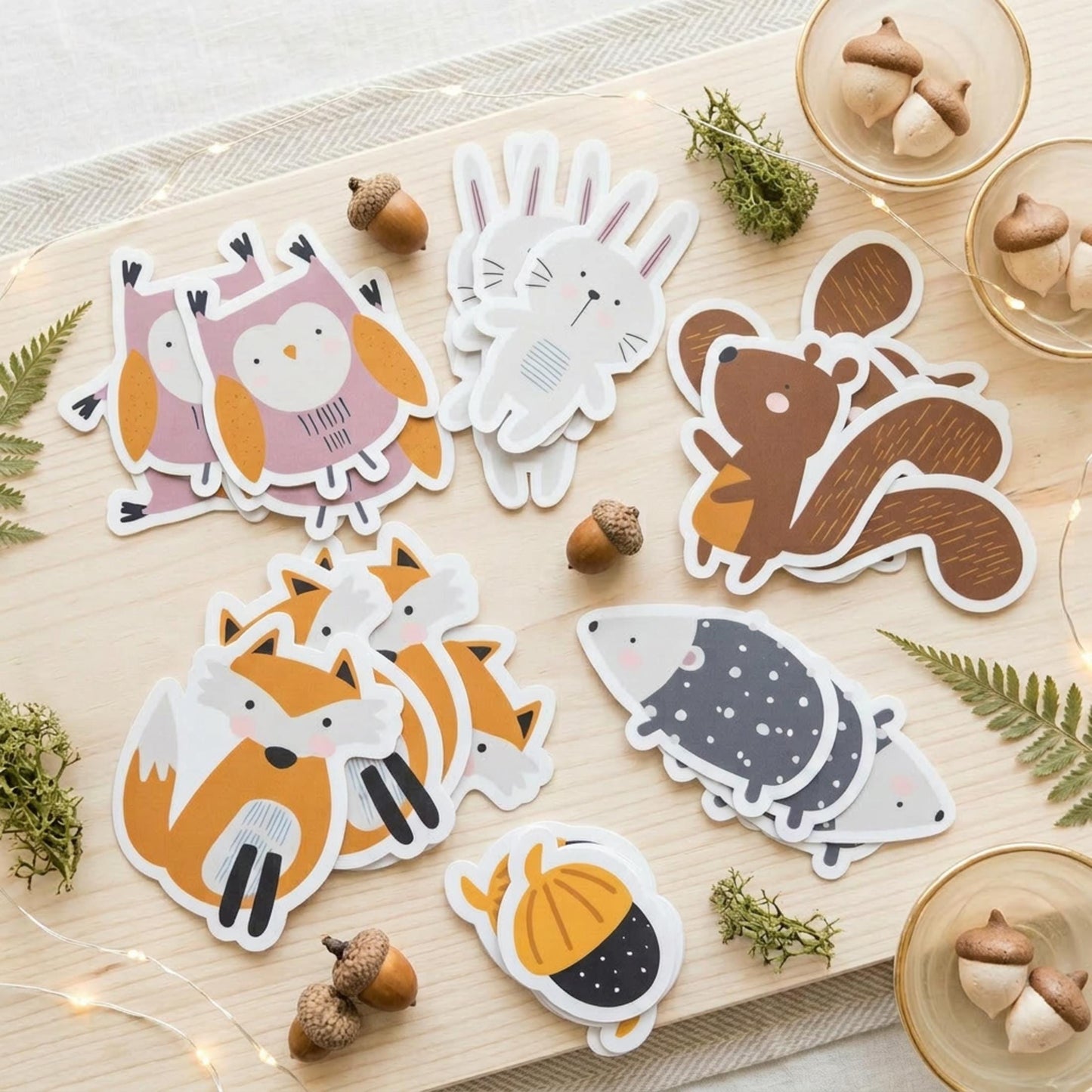Personalised Woodland Vinyl Stickers Party Bags, Custom Forest Animal Birthday Favours
