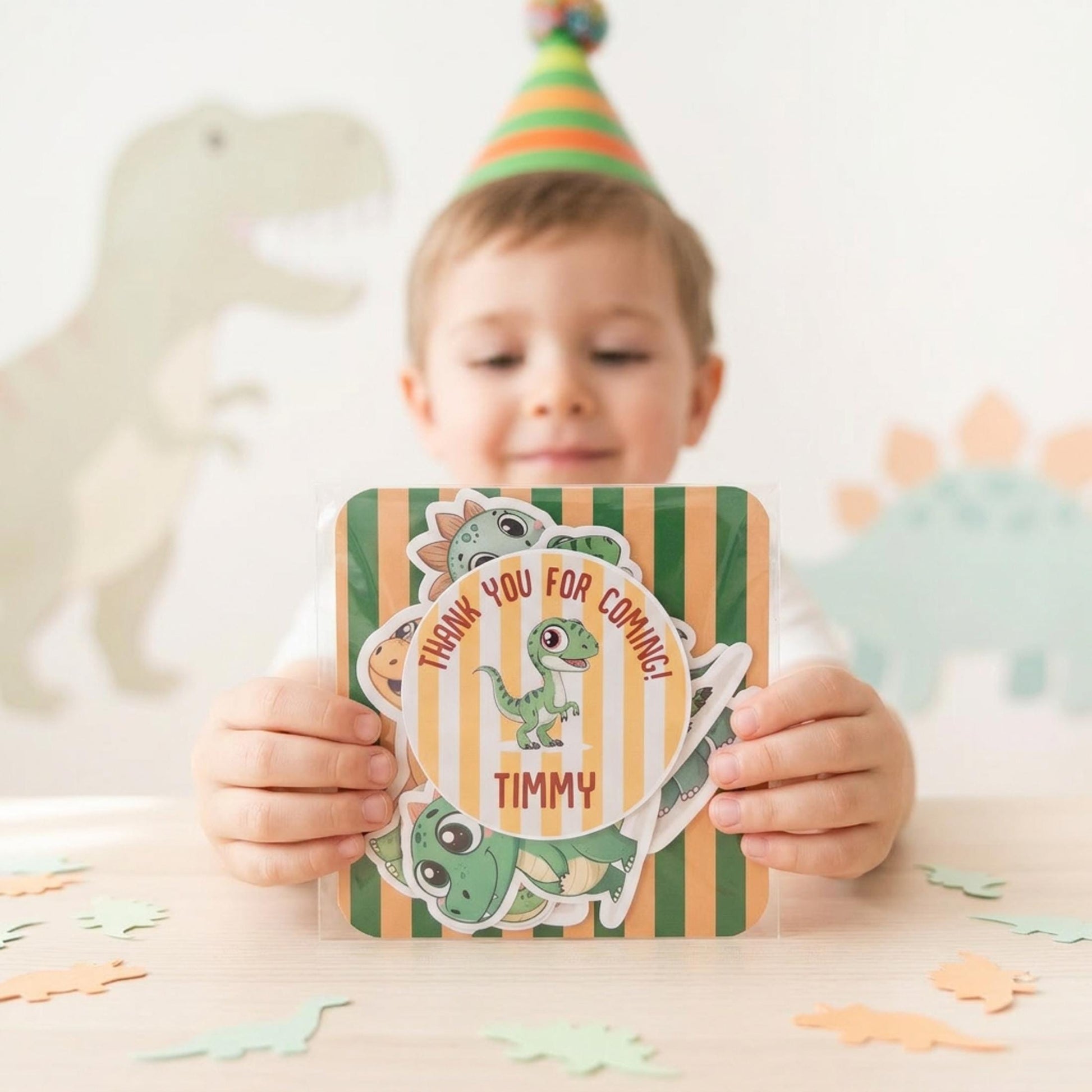 Personalised Dinosaur Vinyl Stickers Party Bags, Custom Dino Birthday Favours