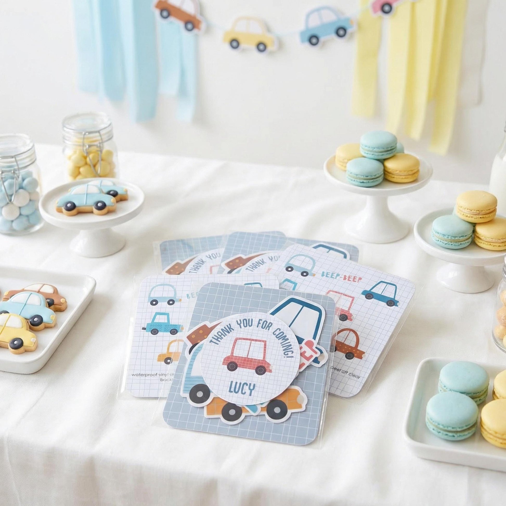 Personalised Cars Vinyl stickers Party Bags, Transportation Birthday Favours