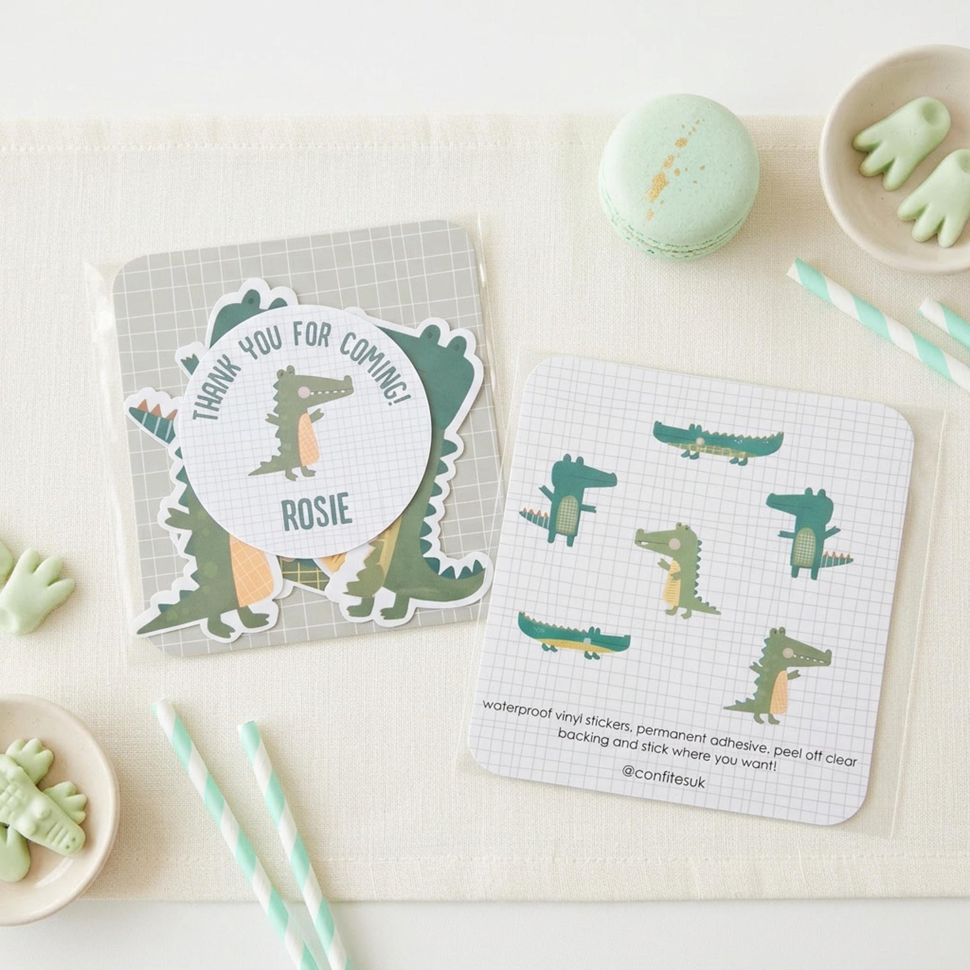 Personalised Alligator Vinyl stickers Party Bags, Custom Crocodile Birthday Favours