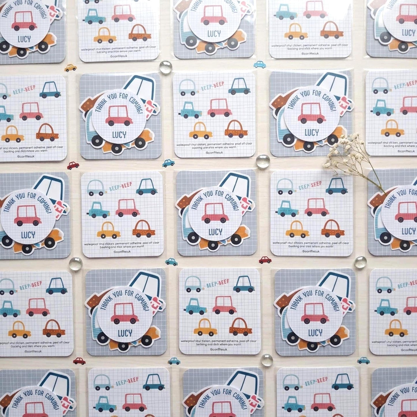 Personalised Cars Vinyl stickers Party Bags, Transportation Birthday Favours