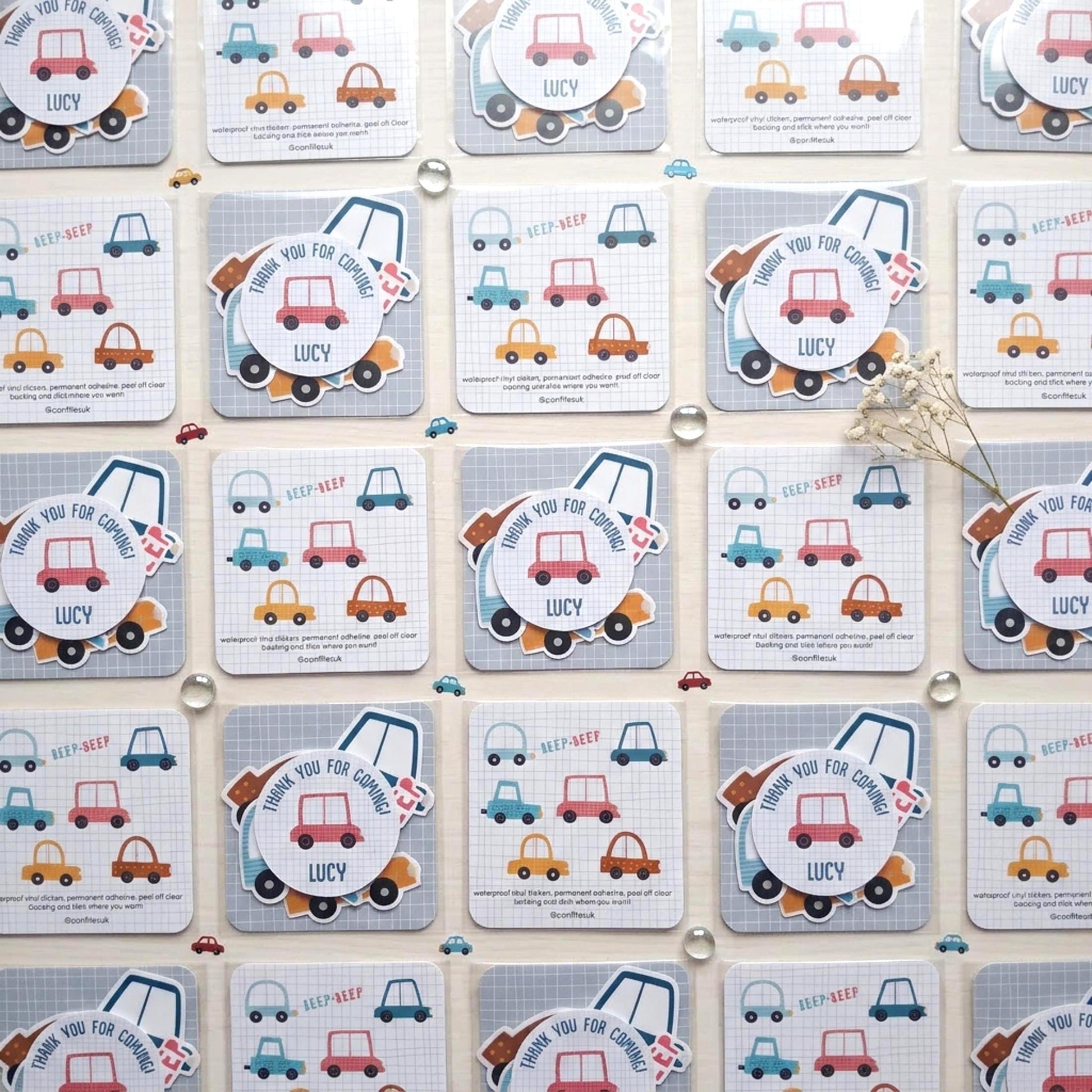 Personalised Cars Vinyl stickers Party Bags, Transportation Birthday Favours