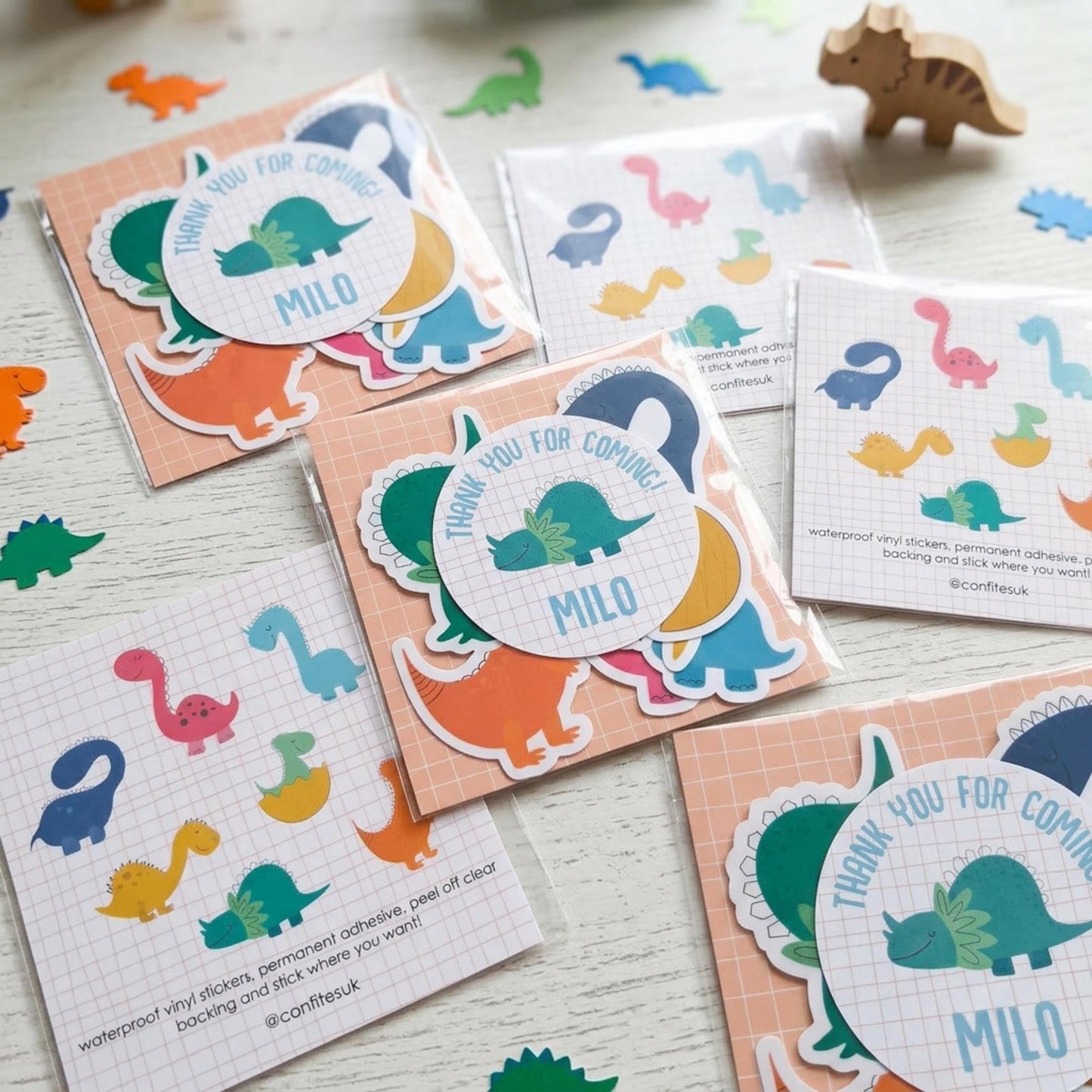 Personalised Colorful Dinosaur Vinyl Stickers Party Bags, Custom Dino Birthday Favours