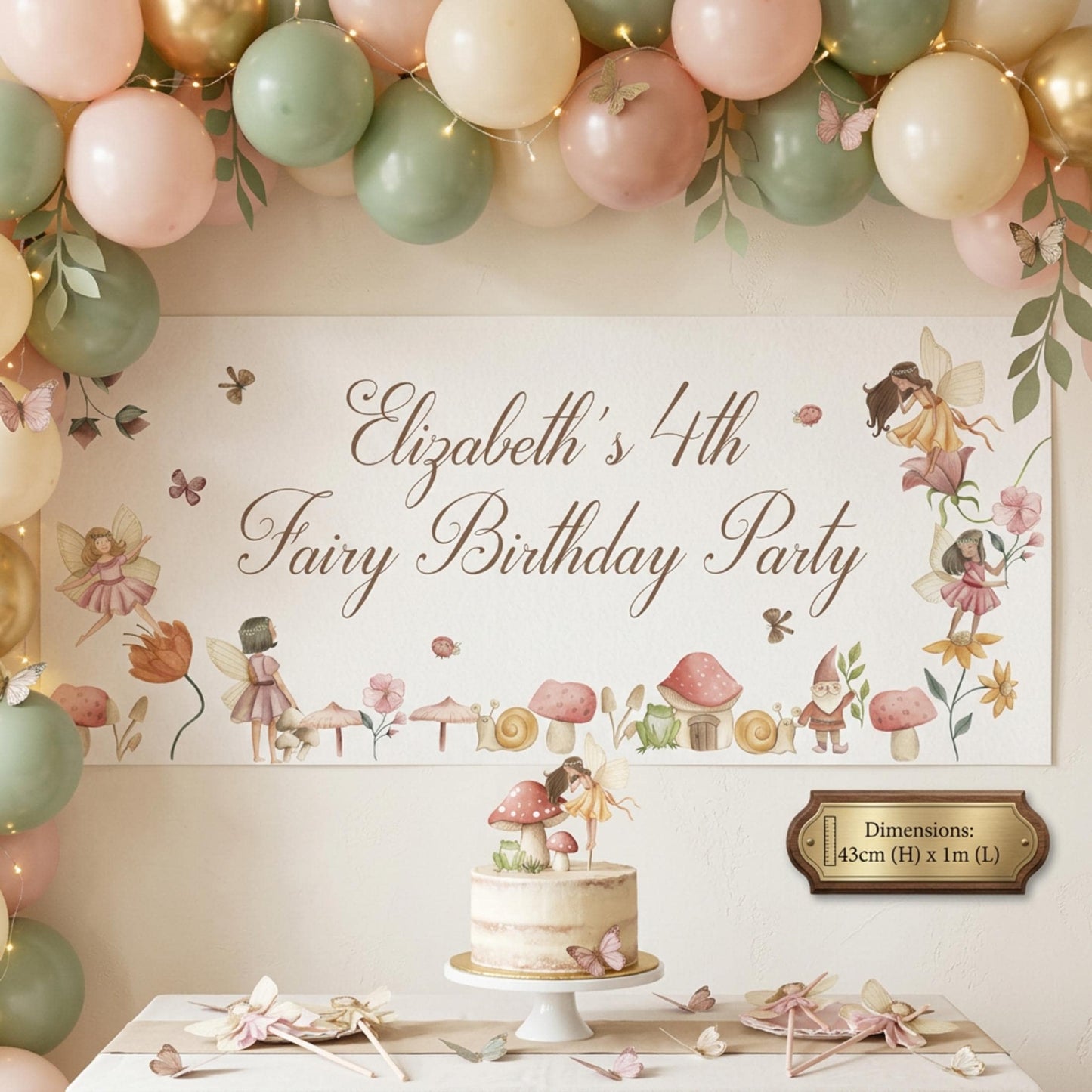 Personalised Fairy Woodland Birthday Banner, Custom Girls Party Backdrop, Matte Paper Print