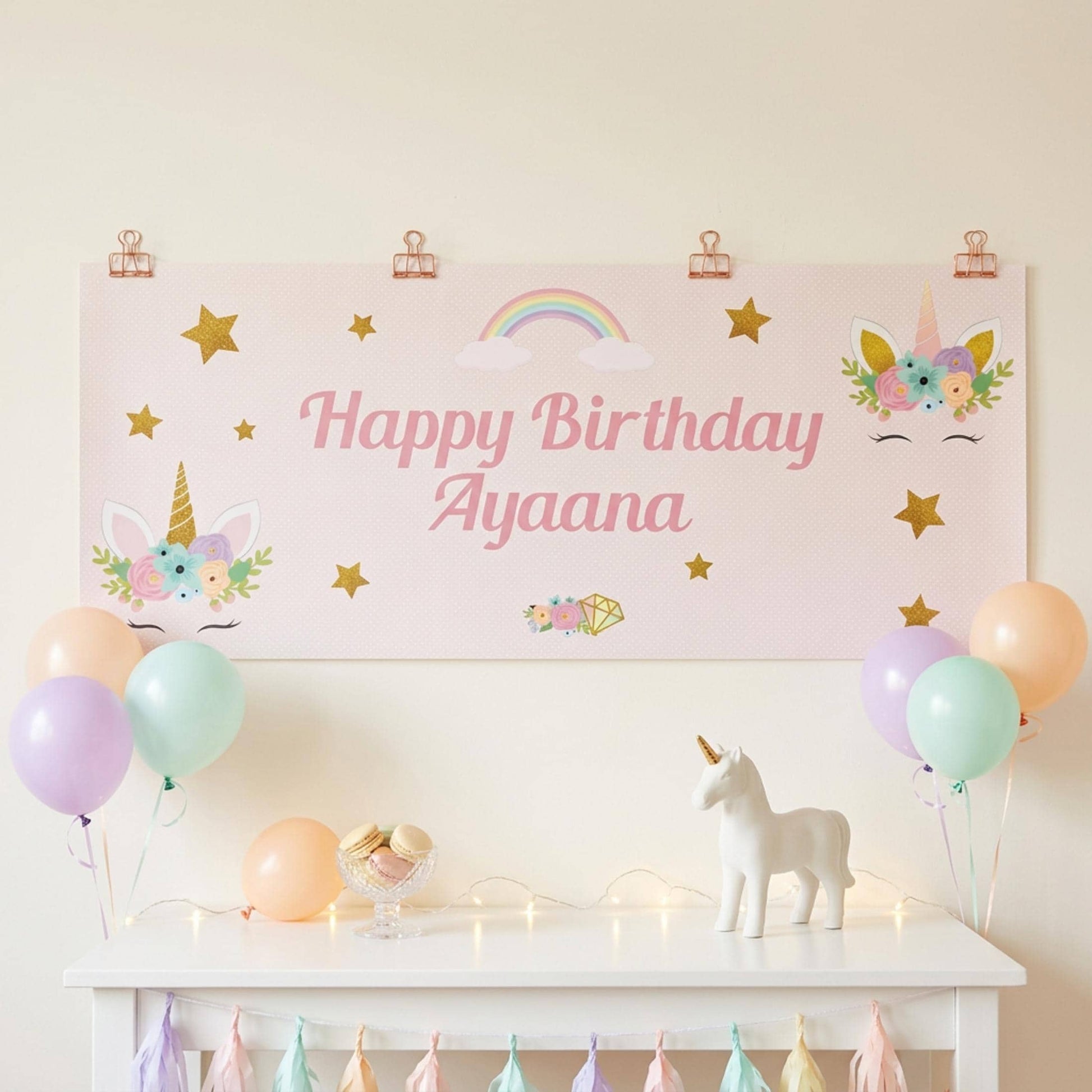 Personalised Unicorn Birthday Backdrop, Magical Rainbow Party Decor for Girls, Cake Table Wall Decor