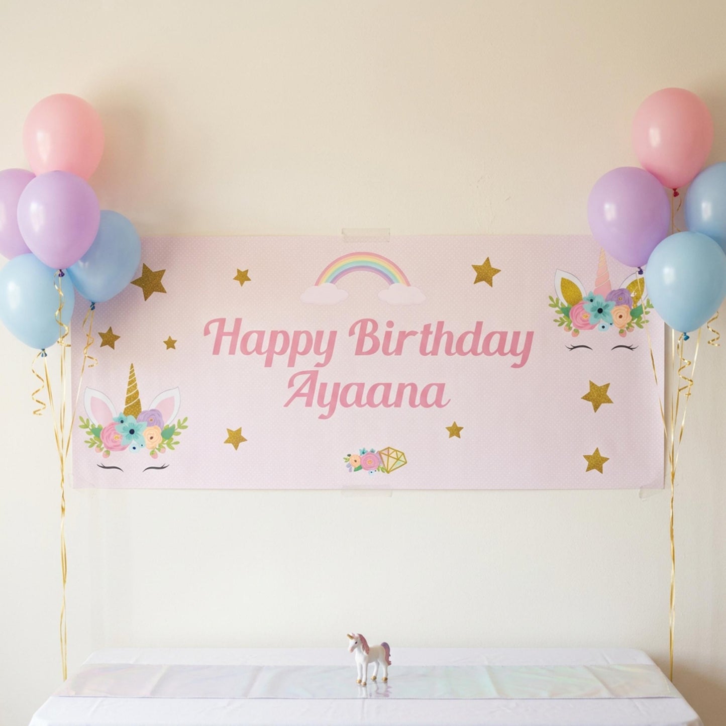 Personalised Unicorn Birthday Backdrop, Magical Rainbow Party Decor for Girls, Cake Table Wall Decor