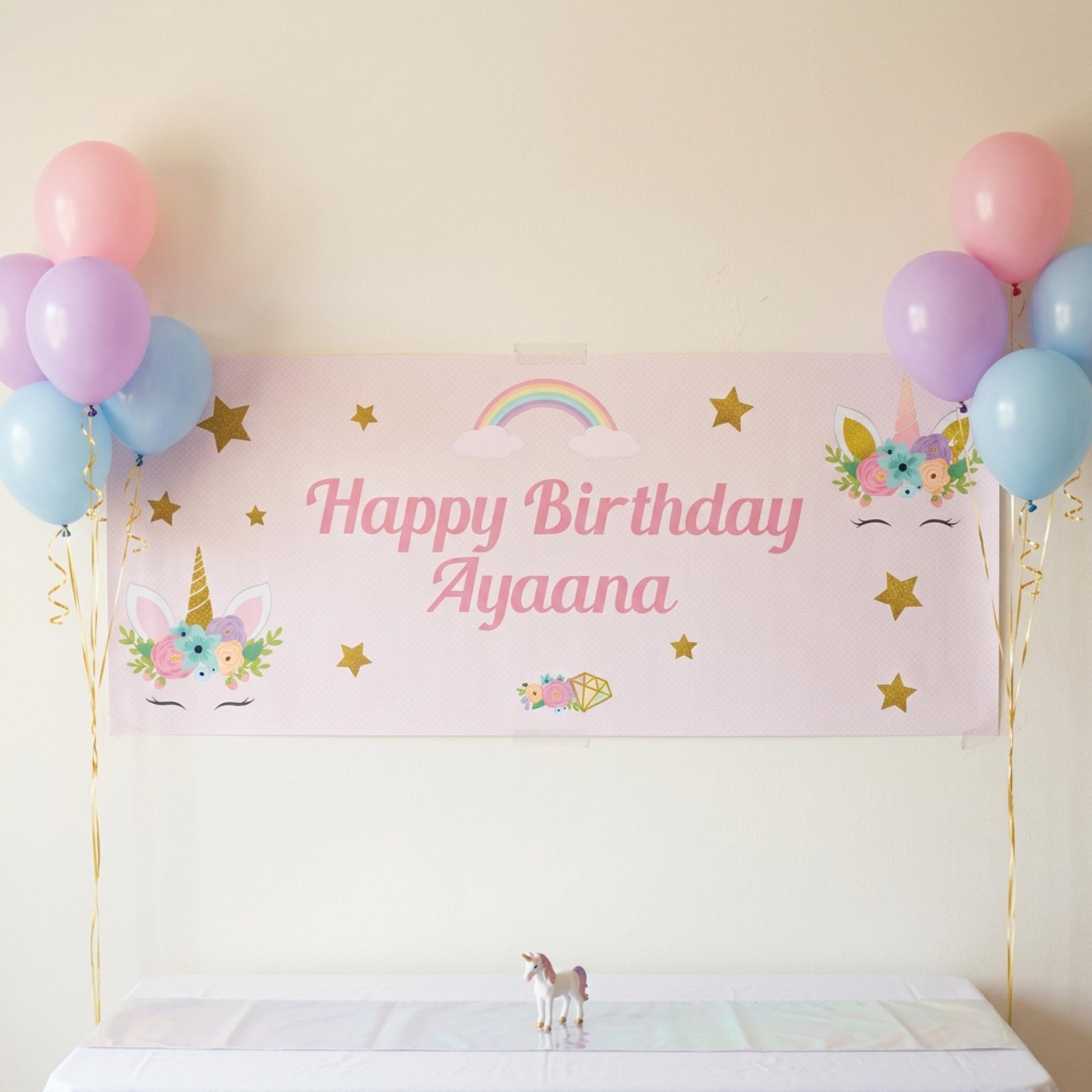 Personalised Unicorn Birthday Backdrop, Magical Rainbow Party Decor for Girls, Cake Table Wall Decor
